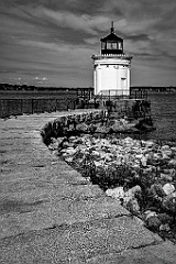 Stone Walkway to Portland Breakwater Lighthouse - BW